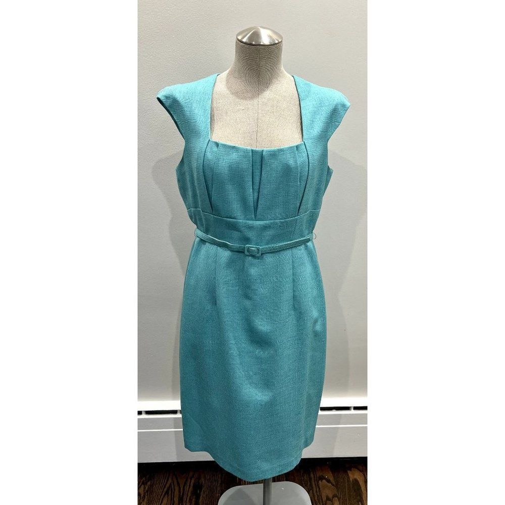 David Meister NEW Square Neck Belted Sheath Dress in Seafoam Sz 10 snug. Or 8